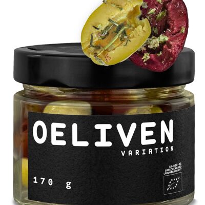 Bio Oliven Mix 170 g -  mariniert mit mediterranen Kräutern