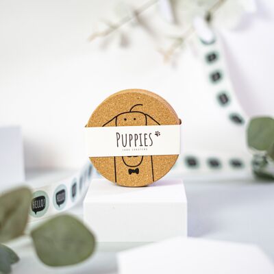 PUPPIES Cutes - Ohne Box - Korkuntersetzer, rund, 6 Stück, umweltfreundliches Untersetzer-Set mit niedlichen Hunden
