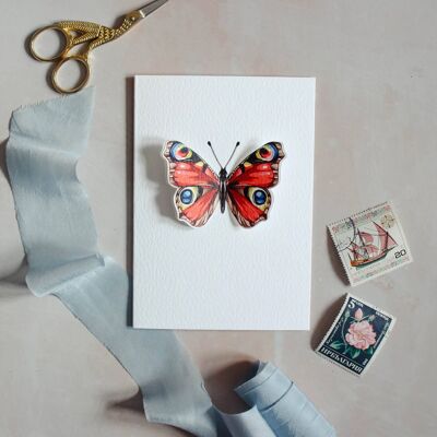 Cartolina d'auguri dell'acquerello della farfalla pop-out del pavone
