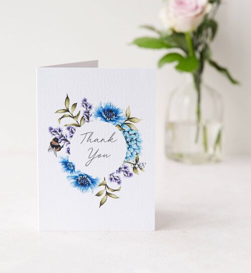 Blue Floral Wreath Greetings Card