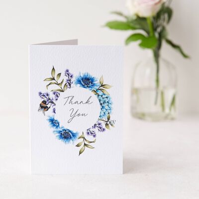 Blue Floral Wreath Greetings Card