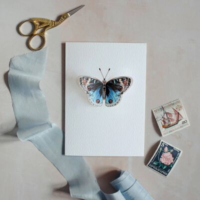 Blue Pansy Pop Out Butterfly acquerello biglietto di auguri