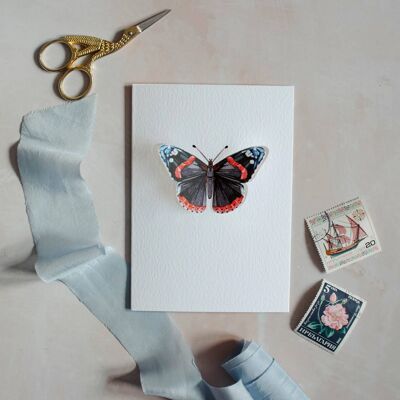 Cartolina d'auguri dell'acquerello della farfalla pop-out dell'ammiraglio rosso