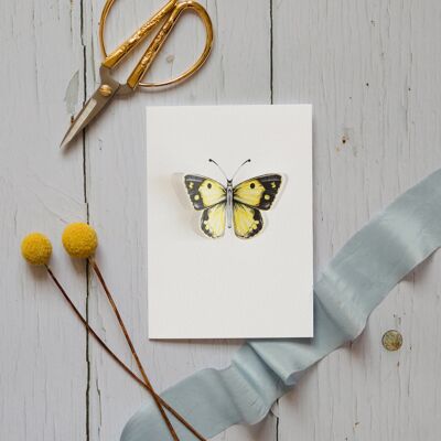 Tarjeta de felicitación de acuarela de mariposa pop out amarilla nublada