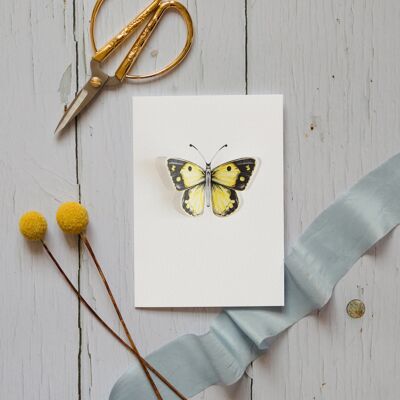 Carte de voeux aquarelle papillon jaune assombrie