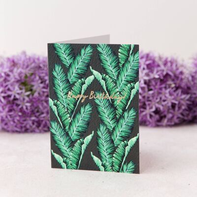 Cartolina d'auguri tropicale delle foglie della banana dell'acquerello