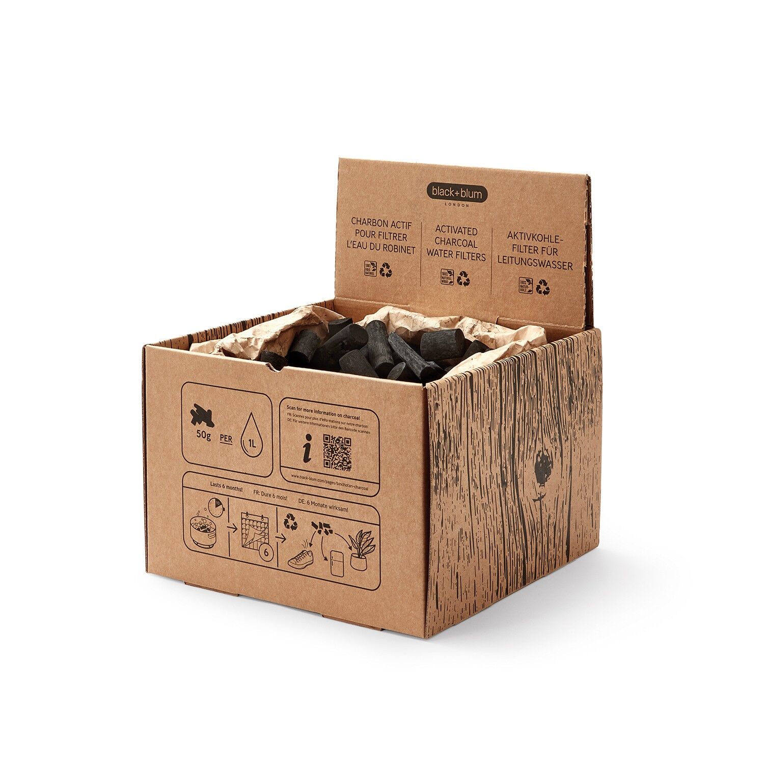 Activated carbon filter display, loose pieces, 5 kg, price per 10 grams