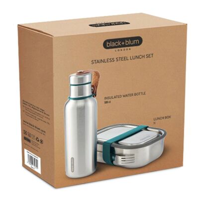 Geschenkset, Isolierflasche 500 ML mit Lunchbox 1000 ML, ozeanblau