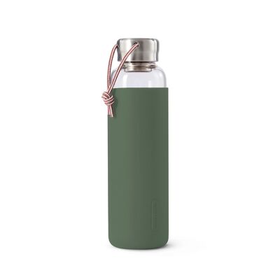 Glass water bottle, olive, 600 ml