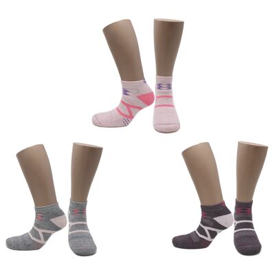 Crazy Touch Seamless Combed Cotton Socks (3 pairs) - Gray, Purple, Pink