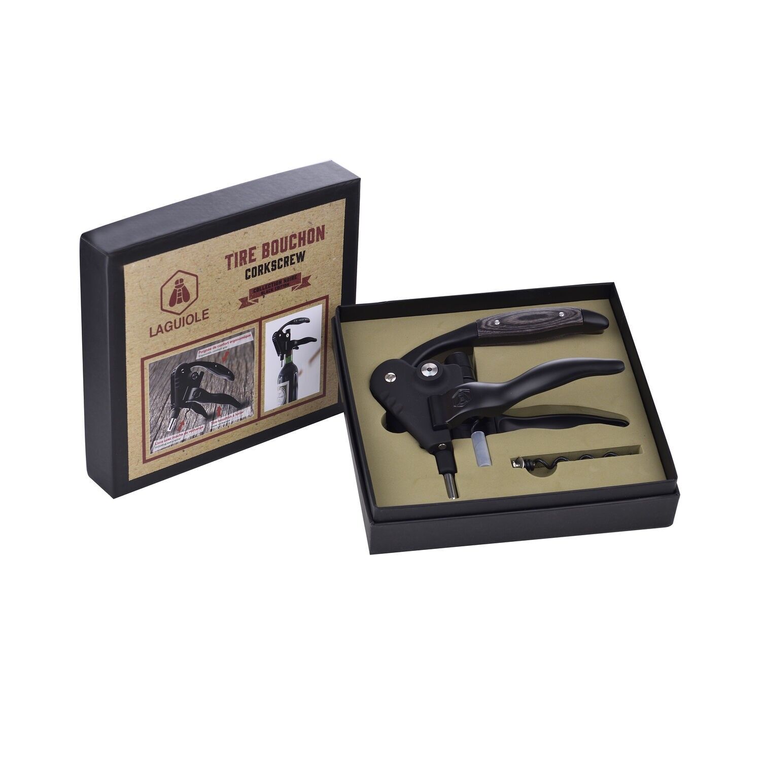 LAGUIOLE Lever Corkscrew Sommelier Bottle Opener Wine Bottle Opener, Gift Box, Black