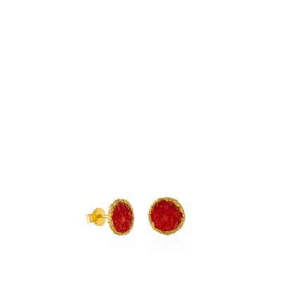 Medium gold Love stud earrings with red mother-of-pearl