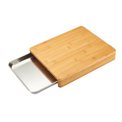 Bamboo cutting board with stainless steel storage drawer