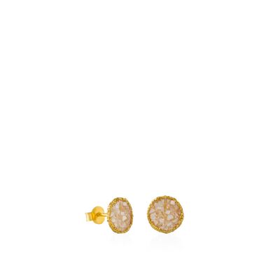 Orecchini a bottone in oro medio con perle e madreperla bianca