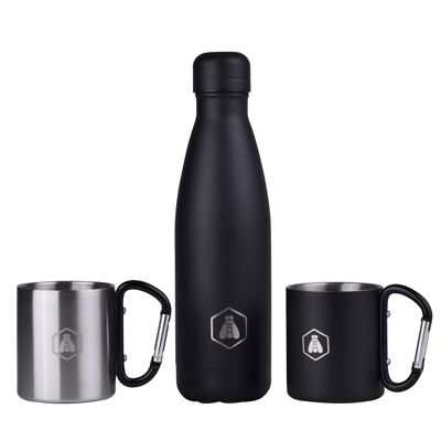 Black Edition Coffret bouteille isotherme 500 ml et 2 tasses avec mousqueton