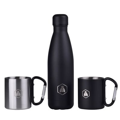 Black Edition Insulated bottle box 500 ml and 2 cups with carabiner