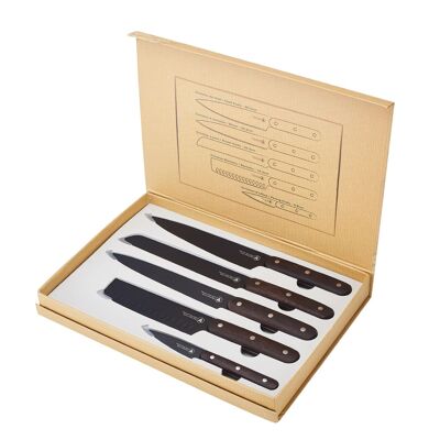 LAGUIOLE Set of 5 Kitchen Knives Peeler Bread Cutting Culinary Preparation Cooking Black Blade Wenge Wood