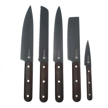 LAGUIOLE Lot de 5 Couteaux de Cuisine Éplucheur Pain Découpe Préparation Culinaire Cuisson Lame Noir Bois Wenge 3