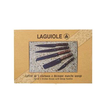 LAGUIOLE Lot de 5 Couteaux de Cuisine Éplucheur Pain Découpe Préparation Culinaire Cuisson Lame Noir Bois Wenge 5