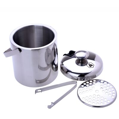 Stainless steel ice cube bucket with tongs - Weight: 750 gr -