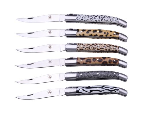 Coffret 6 couteaux pliants décor animal