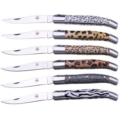 Scatola 6 coltelli pieghevoli con decoro animali