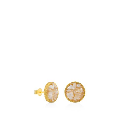 Pendientes dormilonas oro grandes Pearl con nácar blanco
