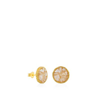 Large gold pearl stud earrings with white mother-of-pearl