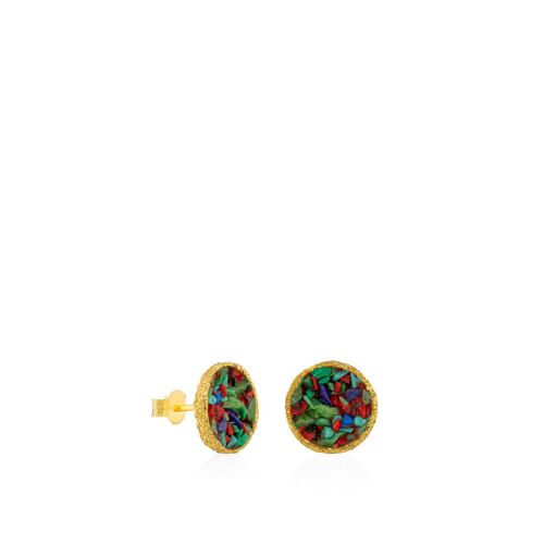 Pendientes dormilonas oro grandes Rainbow con nácar multicolor