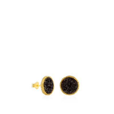 Large gold Night stud earrings with black mother-of-pearl