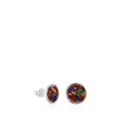 Large silver Rainbow stud earrings with multicolored mother-of-pearl