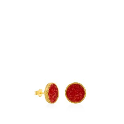 Pendientes dormilonas oro grandes Love con nácar rojo