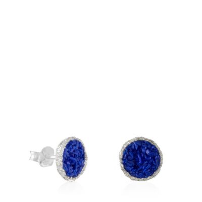 Klein large silver stud earrings with blue mother-of-pearl