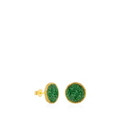 Large gold Life stud earrings with green mother-of-pearl