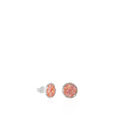 Soft medium silver stud earrings with pink mother-of-pearl