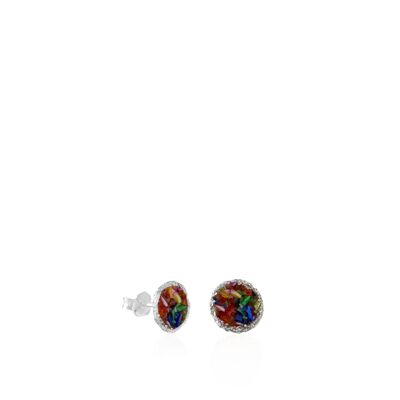 Rainbow medium silver stud earrings with multicolored mother-of-pearl
