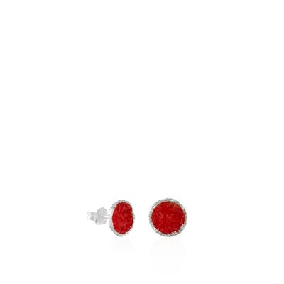 Medium silver Love stud earrings with red mother-of-pearl