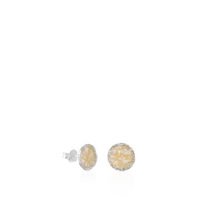Medium silver pearl stud earrings with white mother-of-pearl