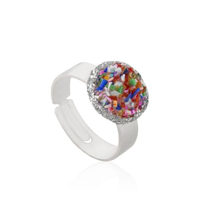 Bague arc-en-ciel en argent avec nacre multicolore