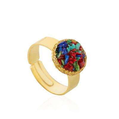 Rainbow gold ring with multicolored mother-of-pearl