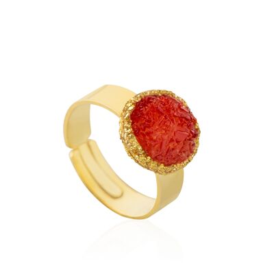 Gold Love ring with red mother-of-pearl