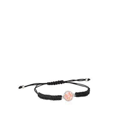 Soft silver and cord bracelet with pink mother-of-pearl
