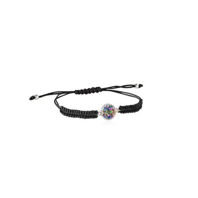 Rainbow cord and silver bracelet with multicolored mother-of-pearl