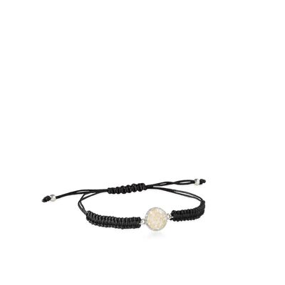 Pearl silver and cord bracelet with white mother-of-pearl