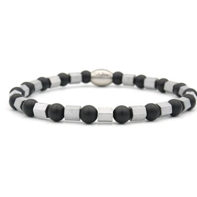 Armband Emaille Onyx-Hämatit (6mm), Silber