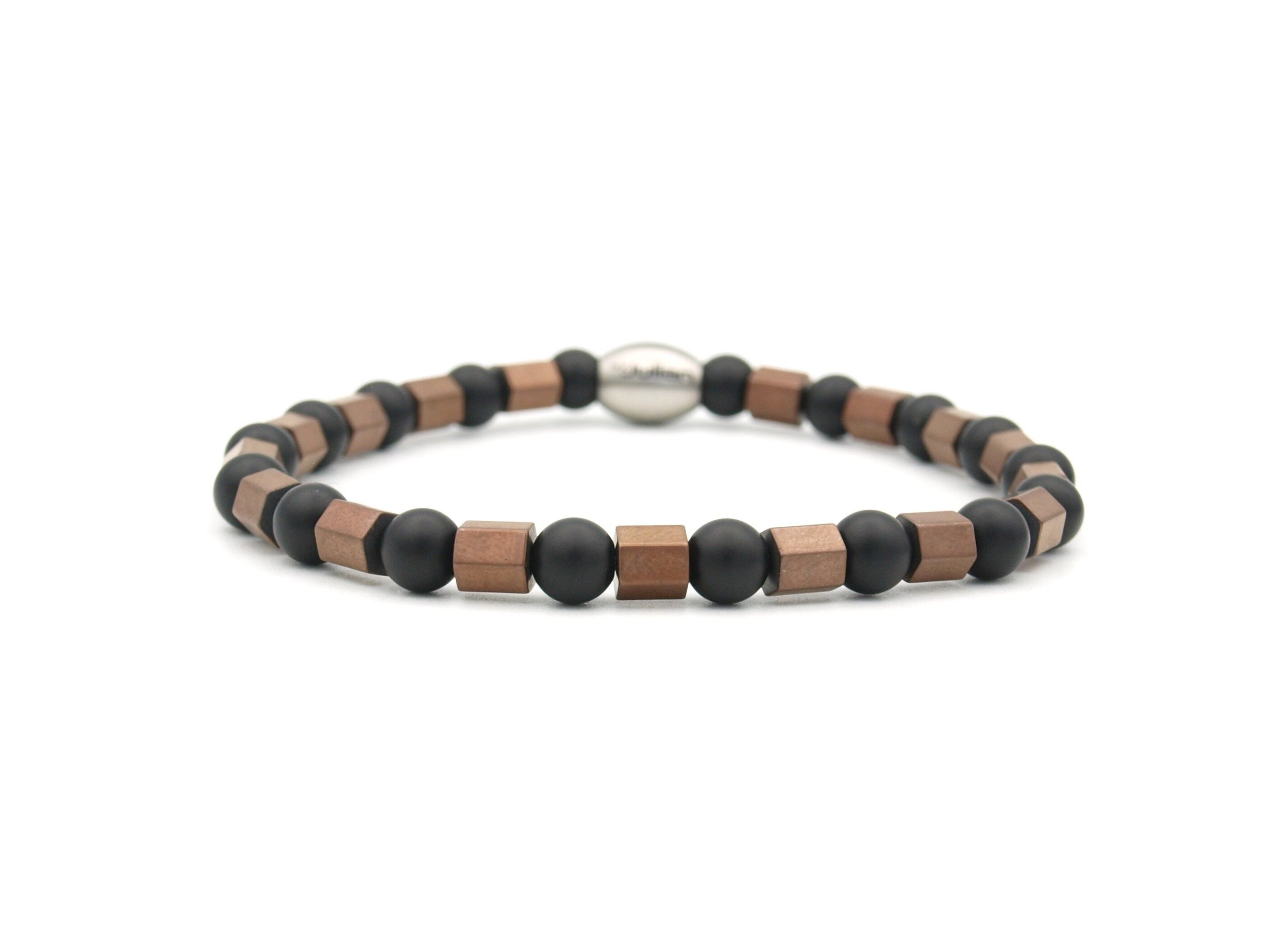 Bracelet Enam onyx-hematite (6mm), copper