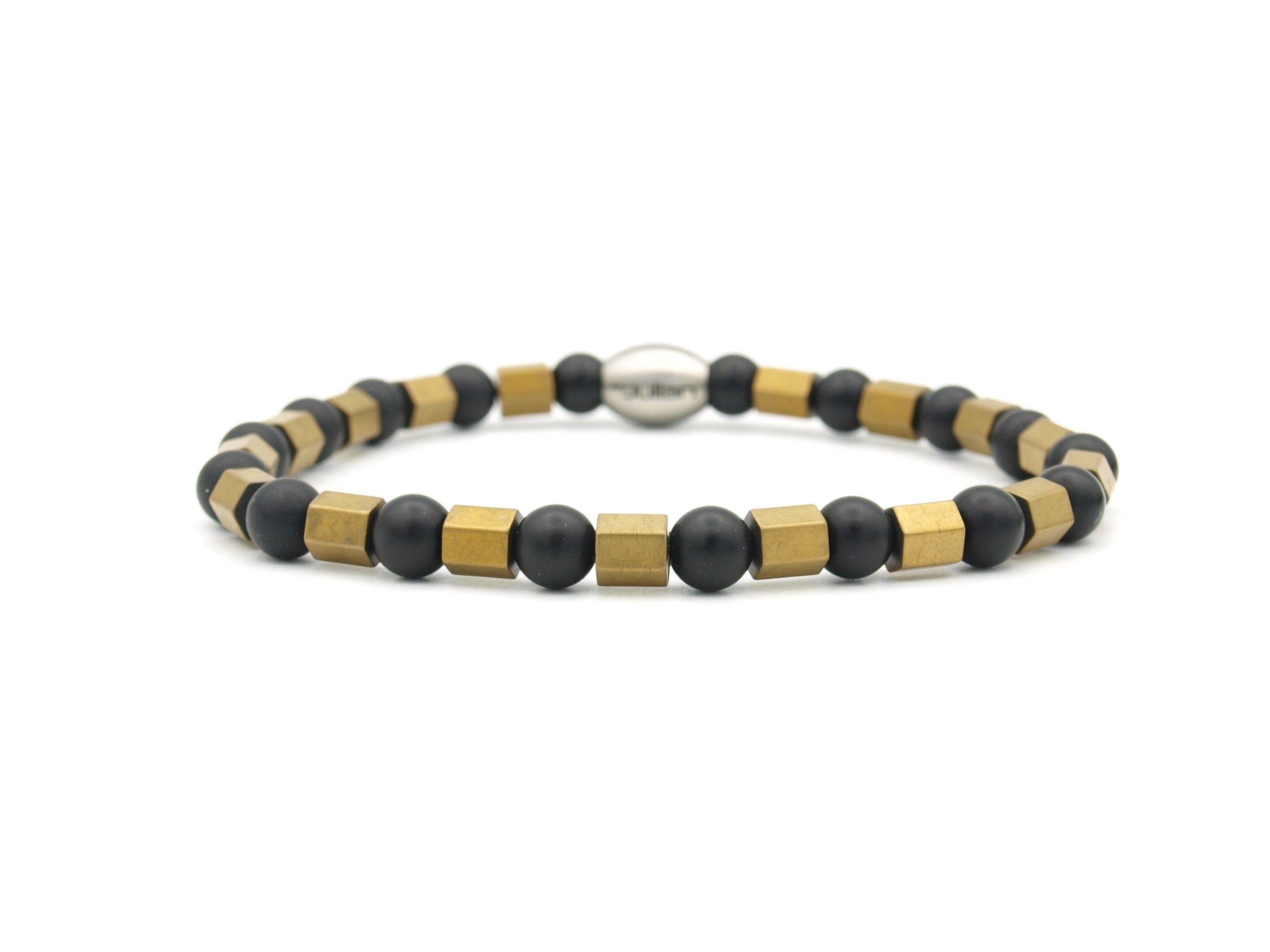 Bracelet Enam onyx-hematite (6mm), gold