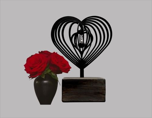 Unieke urn 3D hart – metaal in houten sokkel 0,20L) - Antraciet Antraciet/Zwart RAL 7021