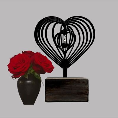 Unieke urn 3D hart – metaal in houten sokkel 0,20L) - Antraciet Antraciet/Zwart RAL 7021