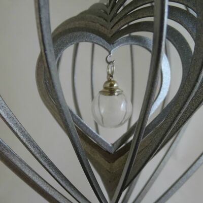 Unique urn 3D heart - metal in wooden base 0.20L) - Anthracite Silver coating